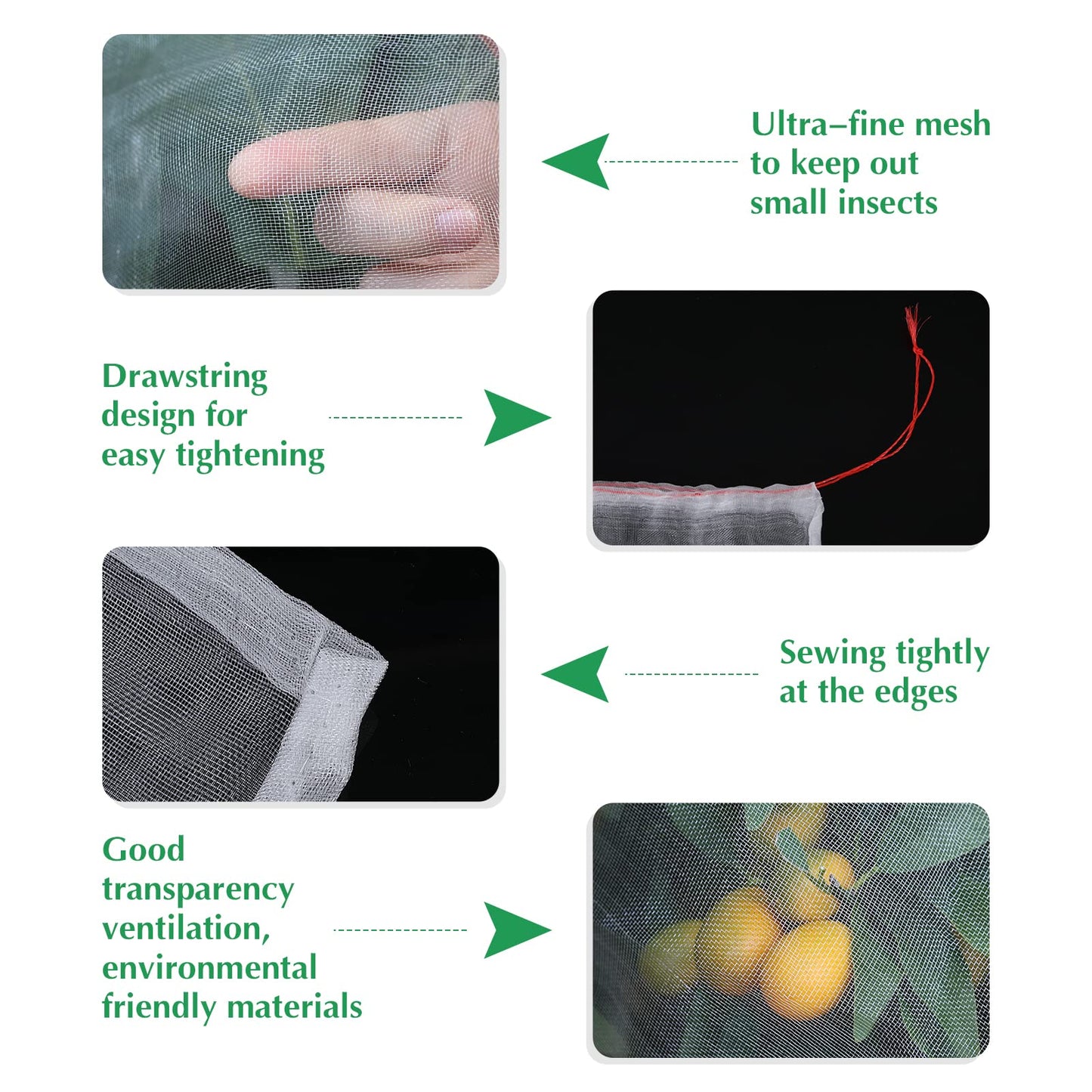 Kikhope 10 Pcs Garden Mesh Netting - 29"x21" Insect Bird Netting Pest Barrier Bags with Drawstring -Plant Fruit Protection Bag for Fruit Trees & Tomato Plants, Blocks Birds, Squirrels & Insects