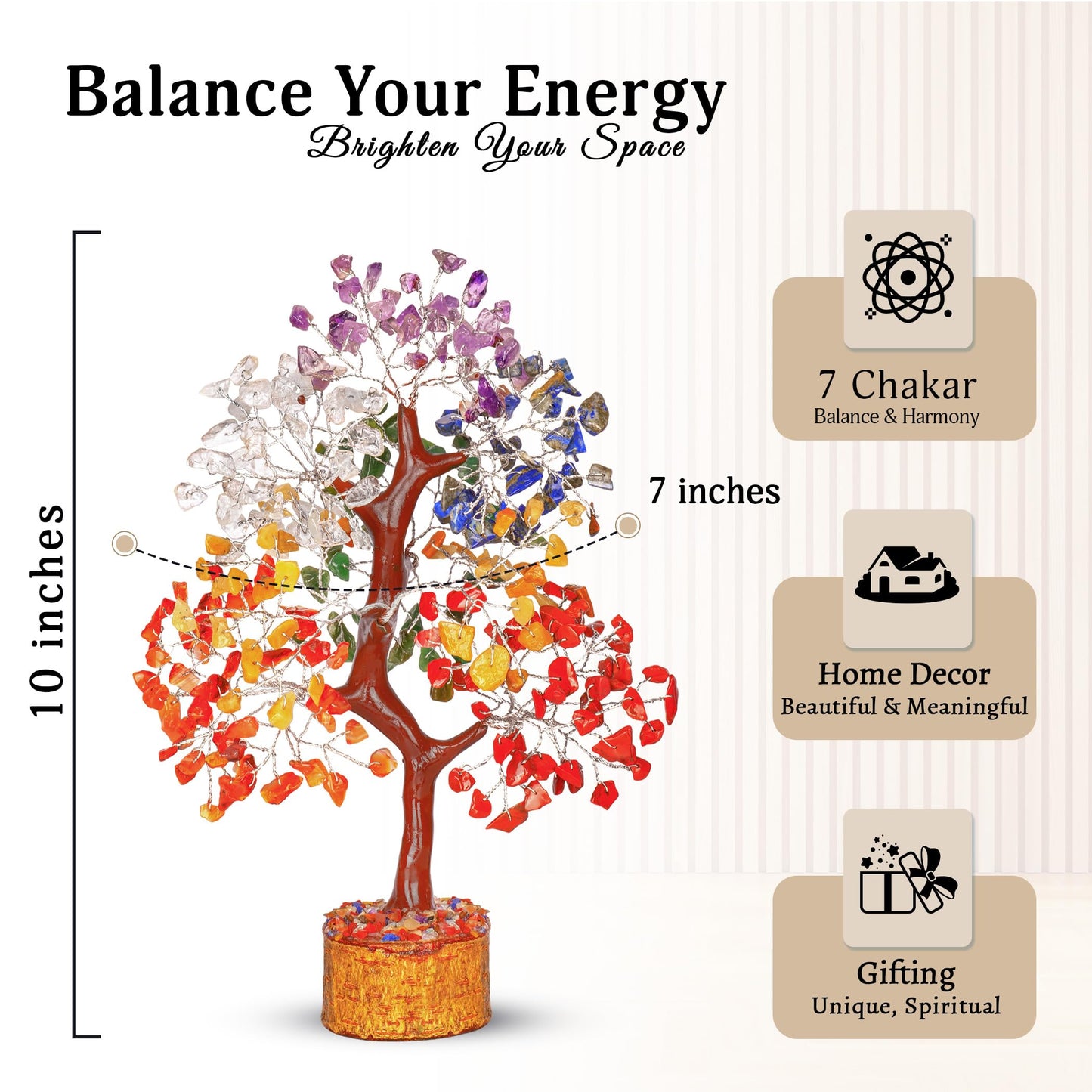 Crystal Chakra Tree for Reiki Healing - Premium Meditation Decor - Seven Chakra Tree Wrapped On Silver Wires - Feng Shui Bonsai Money Tree of Life Decor Home Office Crystal Gifts
