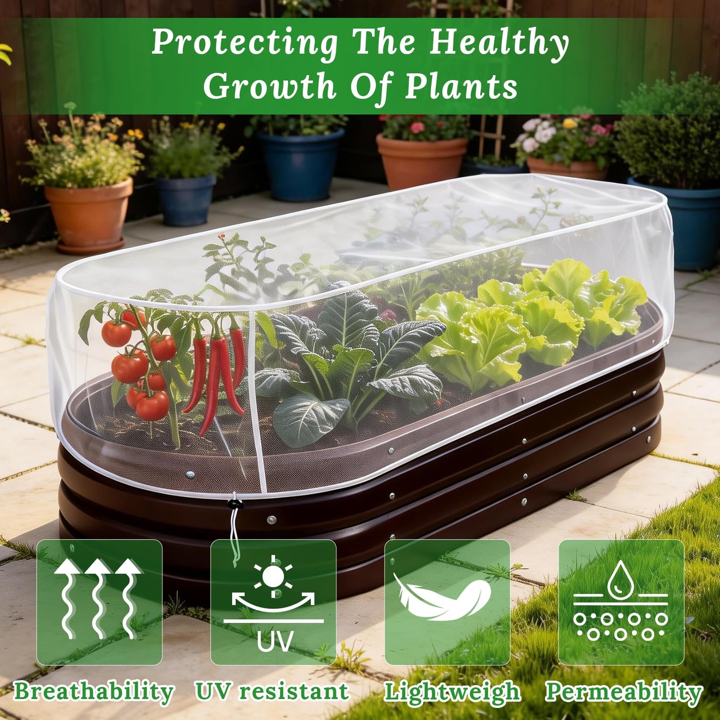 2 Pack Garden Netting for Raised Beds, 4.3x2FT Durable Ultra Fine Mesh Plant Covers with Drawstring to Keep Small Animals Pest Out,Raised Bed Bird Barrier Screen for Protecting Fruits Vegetables Crops