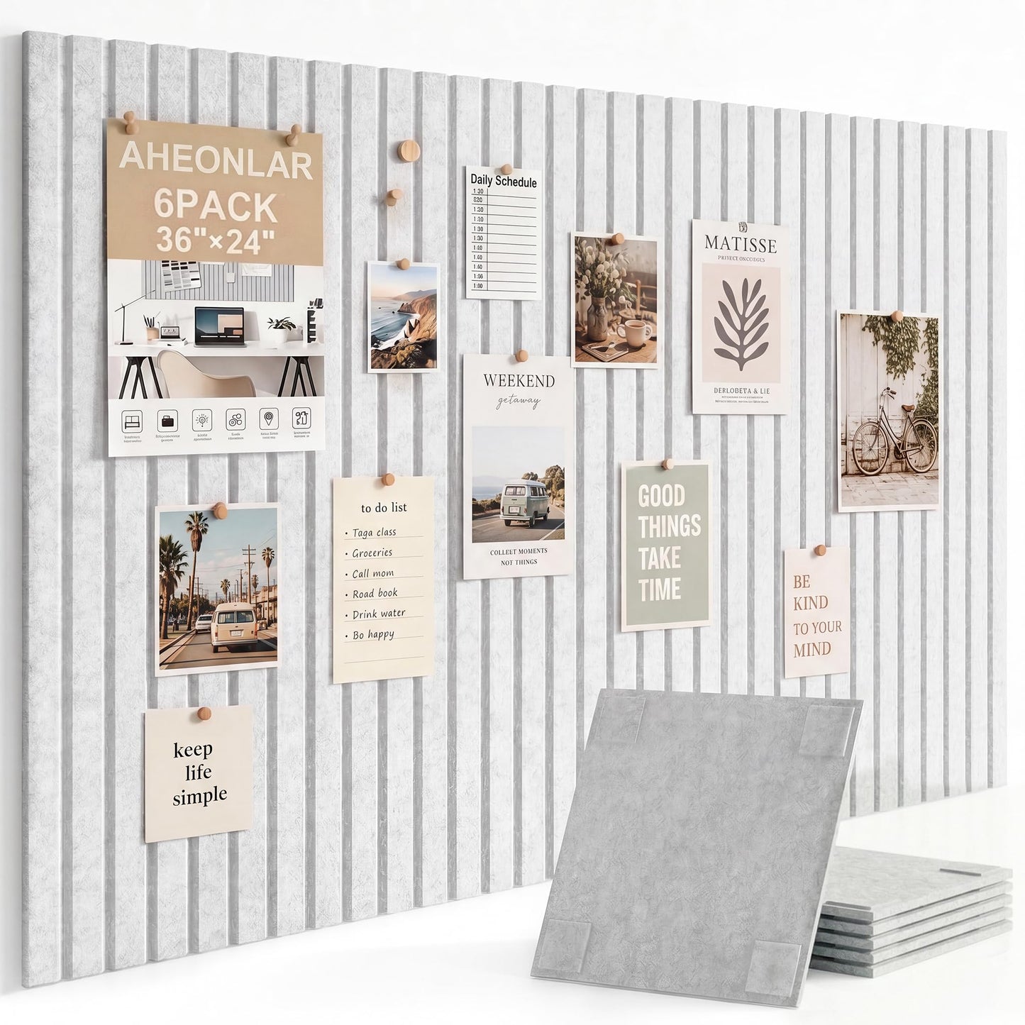 AHEONLAR Felt Bulletin Board 36"x 24", Cork Boards for Walls, 6 Pack Bulletin Board Large Cork Board for Office, Felt Boards with 40 Safe Removable Adhesive Tabs Wall Decor for Home(Light Gray)
