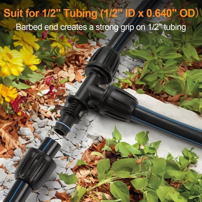 Copadri 21 Pieces 1/2 Inch Drip Irrigation Fittings Kit, 1/2'' Drip Line Barbed Fittings for 1/2 Inch Irrigation Tubing (1/2" ID x 0.650" OD) Anti-Leak Lock Nut Connectors for Garden Drip System