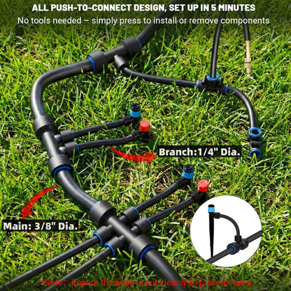 230FT Drip Irrigation Kit with Quick Connect PE Tubing, Automatic Garden Watering Sprinkler System, 2026 Upgraded Water-Saving Design with 3 Adjustable Misting Emitters, Greenhouse & Raised Bed