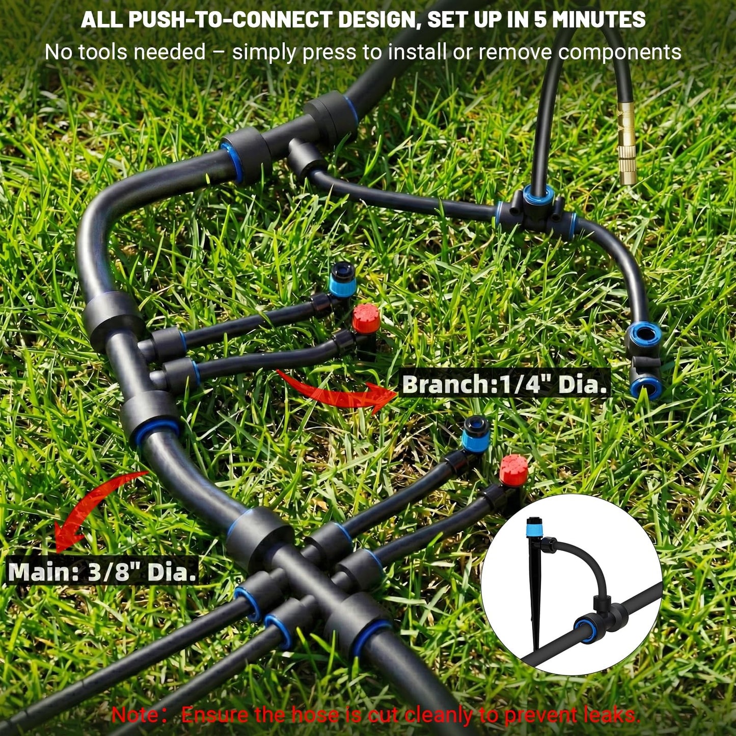 100FT Drip Irrigation Kit, Automatic Garden Watering System with Quick Connect PE Tubing, 2026 New Upgraded Water-Saving Design, 3 Adjustable Nozzles for Yard, Greenhouse, Lawn & Raised Bed Plants