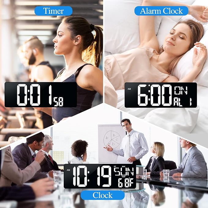 17.2"Large Digital Wall Clock Large Display with Remote Control 180°Visible | Timer with Temperature Date Week Auto DST Adjustable Brightness, for Living Room Classroom Garage Gym Gift for Senior Mom Dad