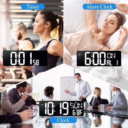 17.2"Large Digital Wall Clock Large Display with Remote Control 180°Visible | Timer with Temperature Date Week Auto DST Adjustable Brightness, for Living Room Classroom Garage Gym Gift for Senior Mom Dad
