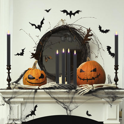 AFINETH Black Flameless Taper Candles with Remote, 9.6" Halloween Battery Operated Candles 3D Wick, 3 Pack Real Wax Led Candlesticks Flickering Electric Candle for Halloween, Home, Party Decor