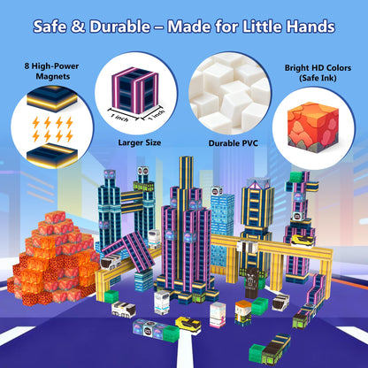 Belveora Magnetic Building Blocks for Kids Ages 3 4 5 6 7 8 9 10, 90 PCS Pixel Style Magnet Cubes, STEM Building Toy with Strong Magnetic, Creative Gift for Boys and Girls(0.8 Inch)