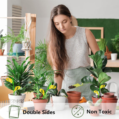 60PCS Yellow Sticky Traps for Plant Gnats Fungus Gnat Traps for House Indoor Fruit Fly Traps for Indoor/Outdoor Catcher for Whiteflies Mosquitoes Thrips Aphids... Stake Holders Included Dual-Sided