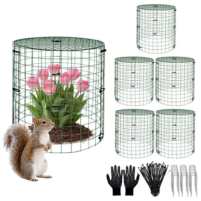 PREUVEDE 6 Pack Dark Green Plant Protectors, 11.8×11.8in Round Wire Garden Fence Cage with Lid, Animal-Proof Mesh Plant Covers for Rabbits, Squirrels & Pets, Stakes, Zip Ties & Gloves Included