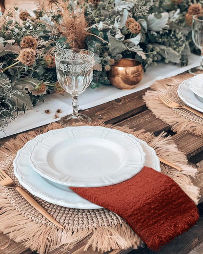 12 Pack Terracotta Napkins Cotton Linen Napkins 16 x 16 Inch Terracotta Cloth Napkin Handmade with Fringe Soft Washable Rustic Dinner Napkin Cloths for Wedding Party Dinner Table