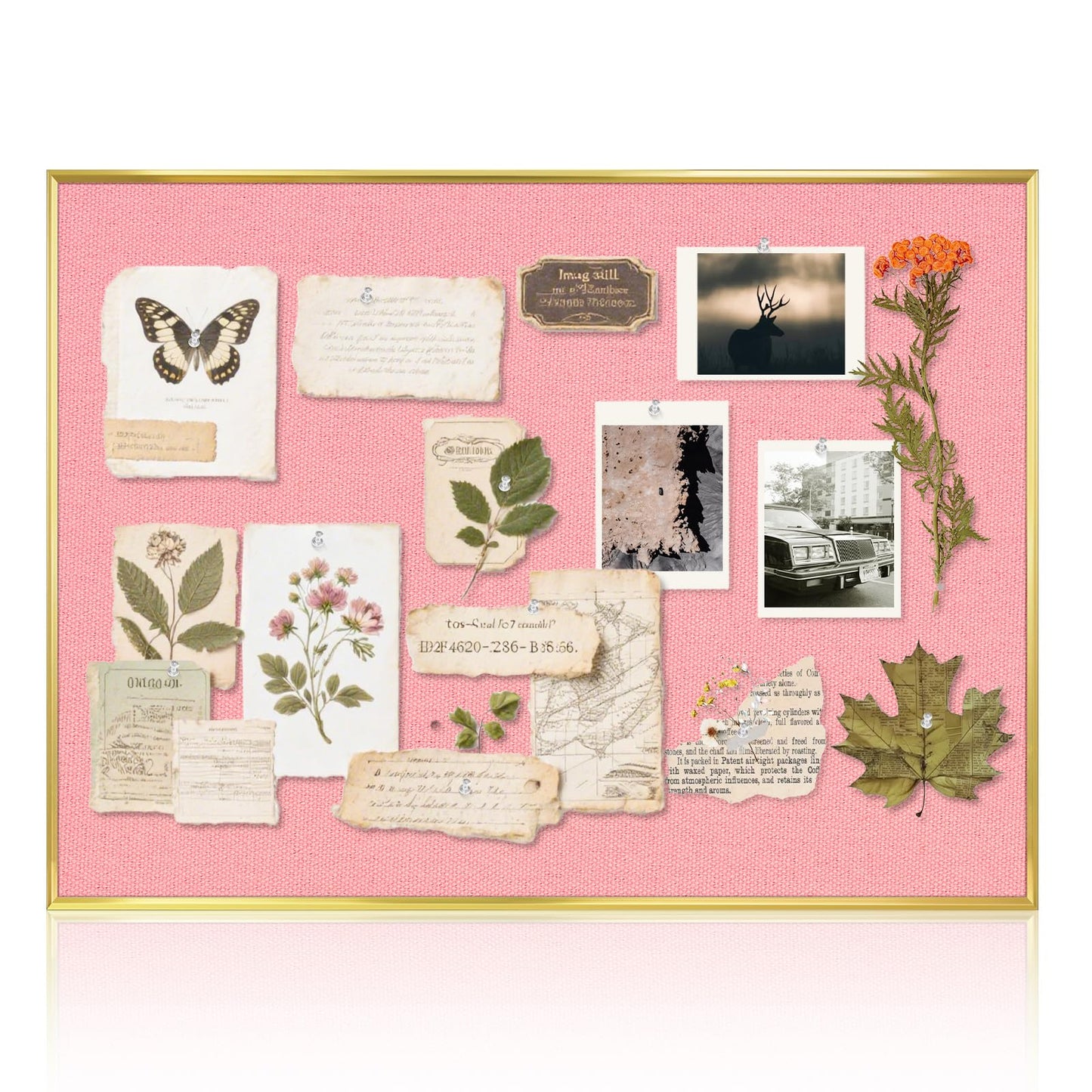 QUEENLINK Linen Bulletin Board 24" x 18", Fabric Pin Board with Gold Aluminum Frame, Decorative Vision Board for Home Office, Bedroom & Dorm Wall Decor, Includes 10 Push Pins, Pink
