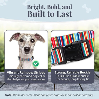 Lucky Love Dog Collars, Rainbow Stripes Pattern Dog Collar for Medium Dogs, Comfortable & Soft Cute Girl or Boy Dog Collar, Hippie, Medium