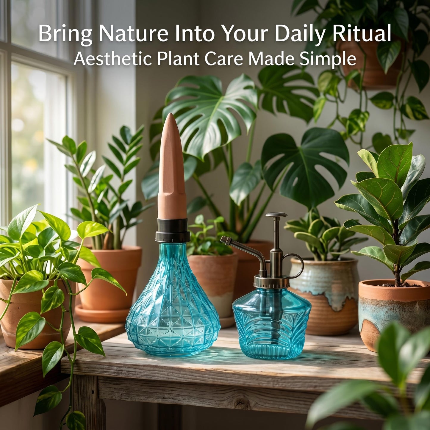 Topadorn Glass Plant Watering Set: Mini Mister Spray Bottle + Self-Watering Globe with Terracotta, Indoor Outdoor Plant Care Kit