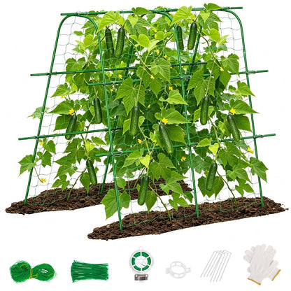 Unves Cucumber Trellis for Raised Bed, 63" x 63" Garden Trellis for Climbing Plants Outdoor, U-Shape Arch Cucumber Trellis Plant Grow Support Frame for Vine, Peas, Bean