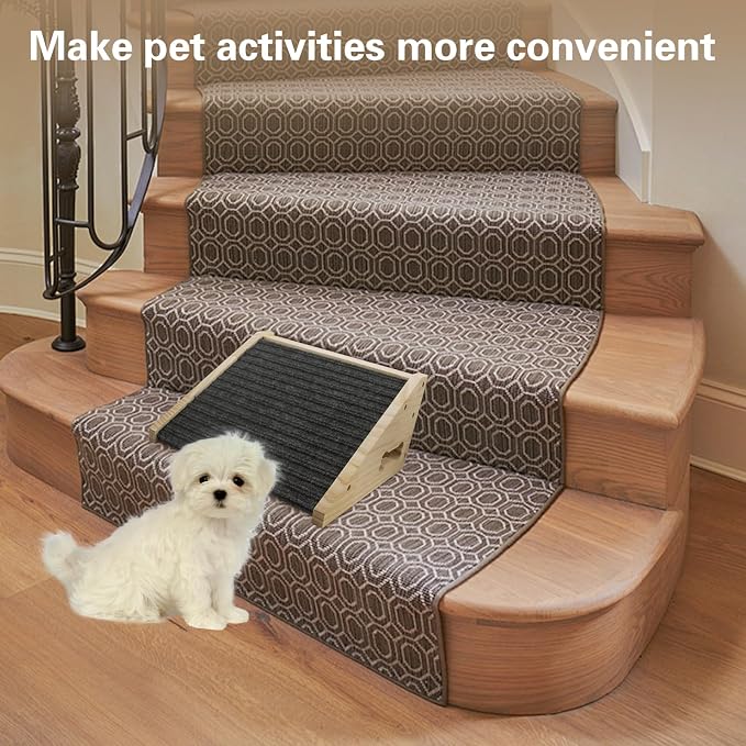 Dog Ramp for Stairs, Wooden Low-Angled Pet Ramps with Anti-Slip Carpet Surface, Step and Stair Assist for Small Dog & Cats, Injured & Aged Pets (1 Pack)