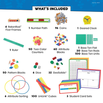 Reagan Tunstall & Kristina Grant hand2mind Small Group Math Sets - K-1, Math Manipulatives - Base Ten, RekenRods, Pattern Blocks, Attribute Blocks, Two Color Counters