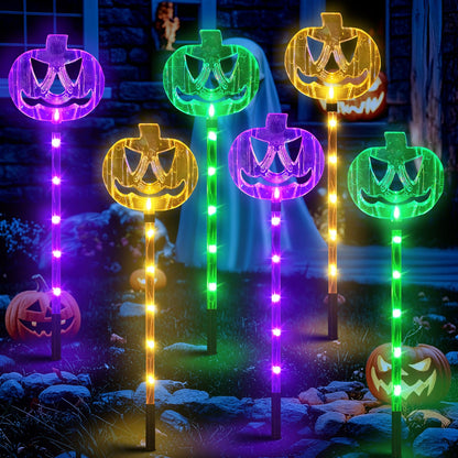 Meteds 6 Pack Solar Pumpkin Stake Lights for Halloween Decorations Outdoor, Waterproof Solar Halloween Lighted Pumpkin Pathway Lights for Garden Yard Patio Porch Pathway Grave
