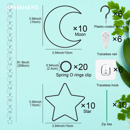 20 Pcs Chain Trellis for Climbing Plants, Plant Trellis Indoor and Outdoor, Garden Wall Trellis, Vine Support Plant Accessories for Monstera, Pothos, Ivy, Climbing Plants (Black Moon and Star)