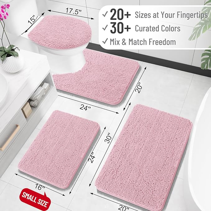 OLANLY Bathroom Rugs 30x18, Extra Soft Absorbent Chenille Bath Rugs, Rubber Backing Quick Dry, Machine Washable Bath Mats for Bathroom Floor, Tub and Shower, Home Decor Accessories, Dusty Rose