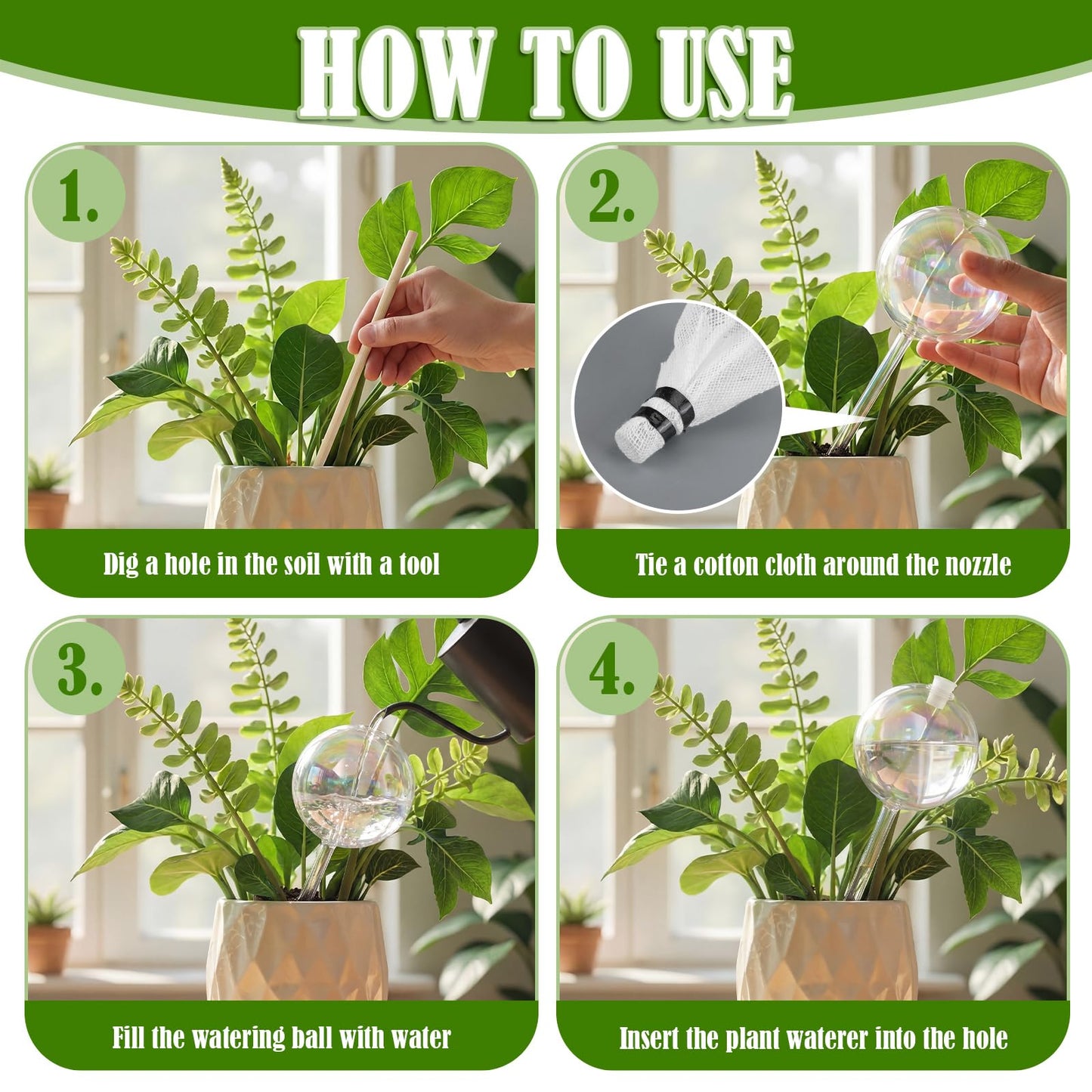 Chumia 4 Pcs 23 oz Glass Plant Self Watering Globes Large Iridescent Plant Watering Devices Vacation Self Water Globes for Indoor Outdoor Potted Water Devices
