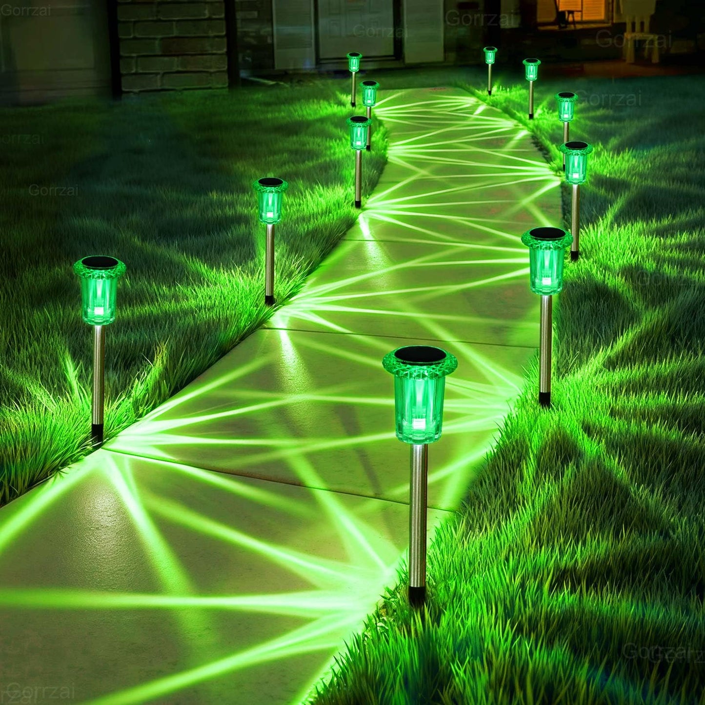Gorrzai Solar Lights Outdoor 10 Pack Solar Pathway Lights Green Halloween Decorations Waterproof Yard Lighting for Outside Driveway Garden Walkway Path Landscape Lawn