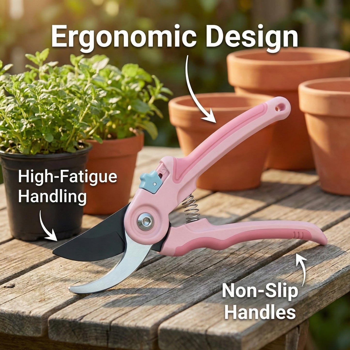 NEXON Garden Pruning Shears 2 Pack, 8" Bypass Hand Pruner & 6.25" Precision Garden Scissors, Professional Garden Clippers for Plants and Flowers Pink