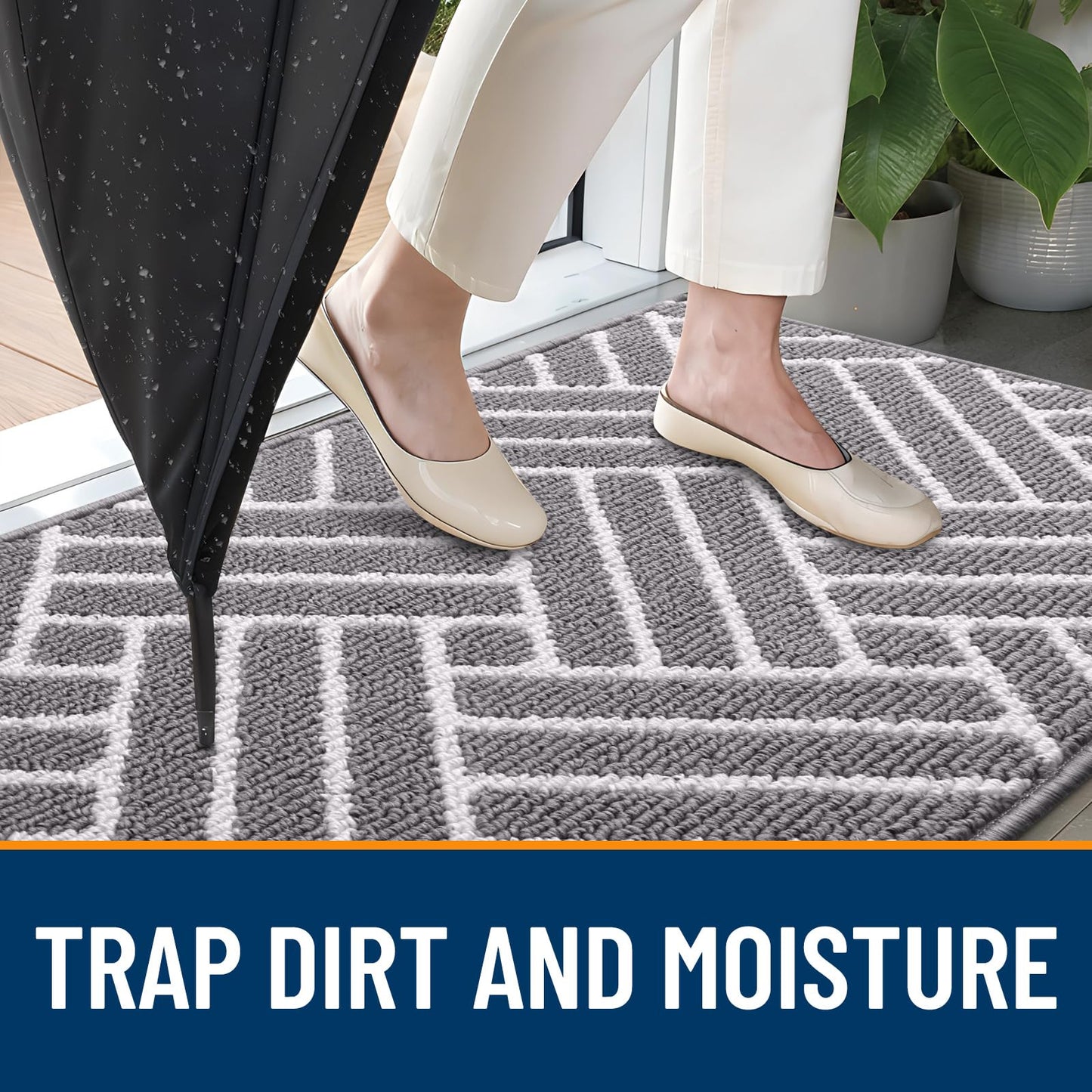OLANLY Large Indoor Door Mat, 59x35 Inch, Dirt Resistant and Absorbent, Non-Slip Rubber Backing Floor Mats, Easy Clean Low-Profile Doormat for Entryway, Front Door, and Inside Entrance, Grey