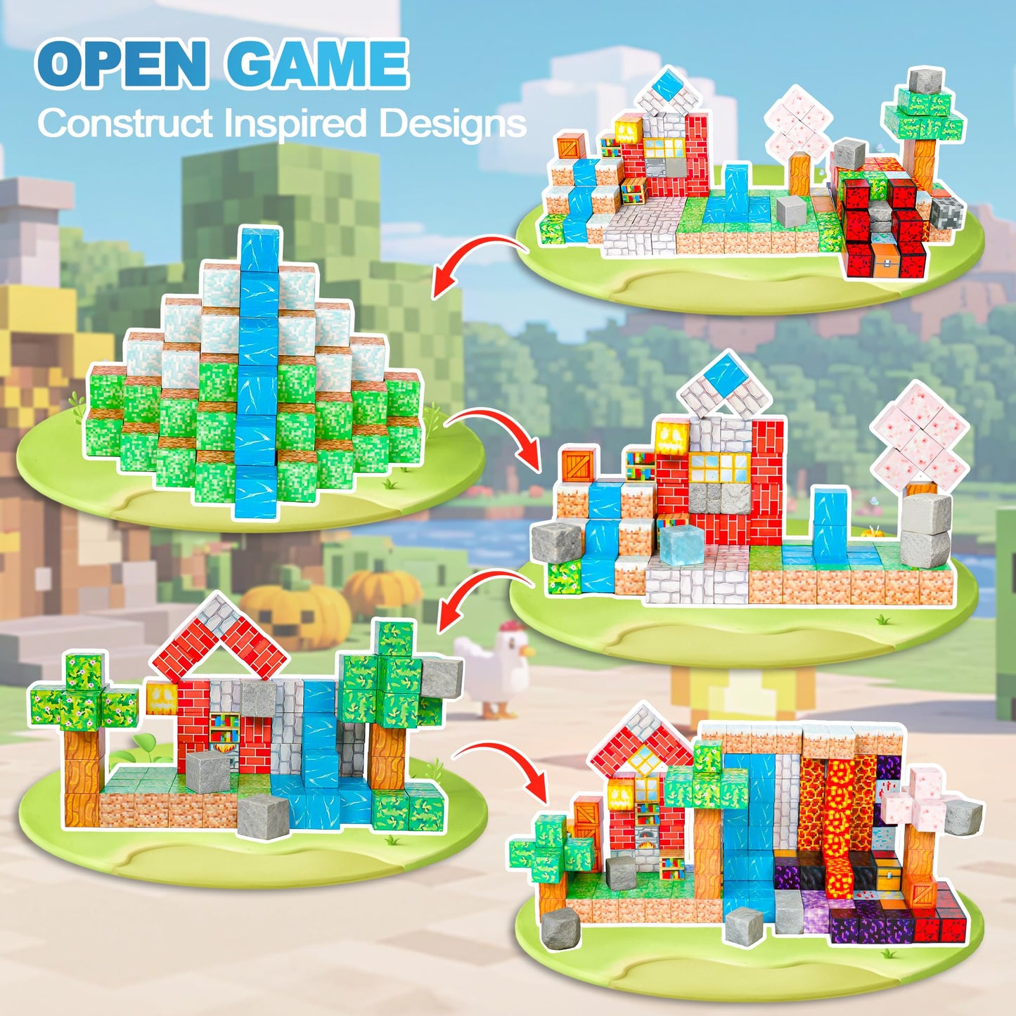 HitToys 200PCS Magnetic Blocks Building Blocks for Kids, Magnetic Tiles Build World Set, Magnetic Cubes Toys Games Christmas Birthday Gifts for Boys Girls Ages 4 5 6 7 8 10