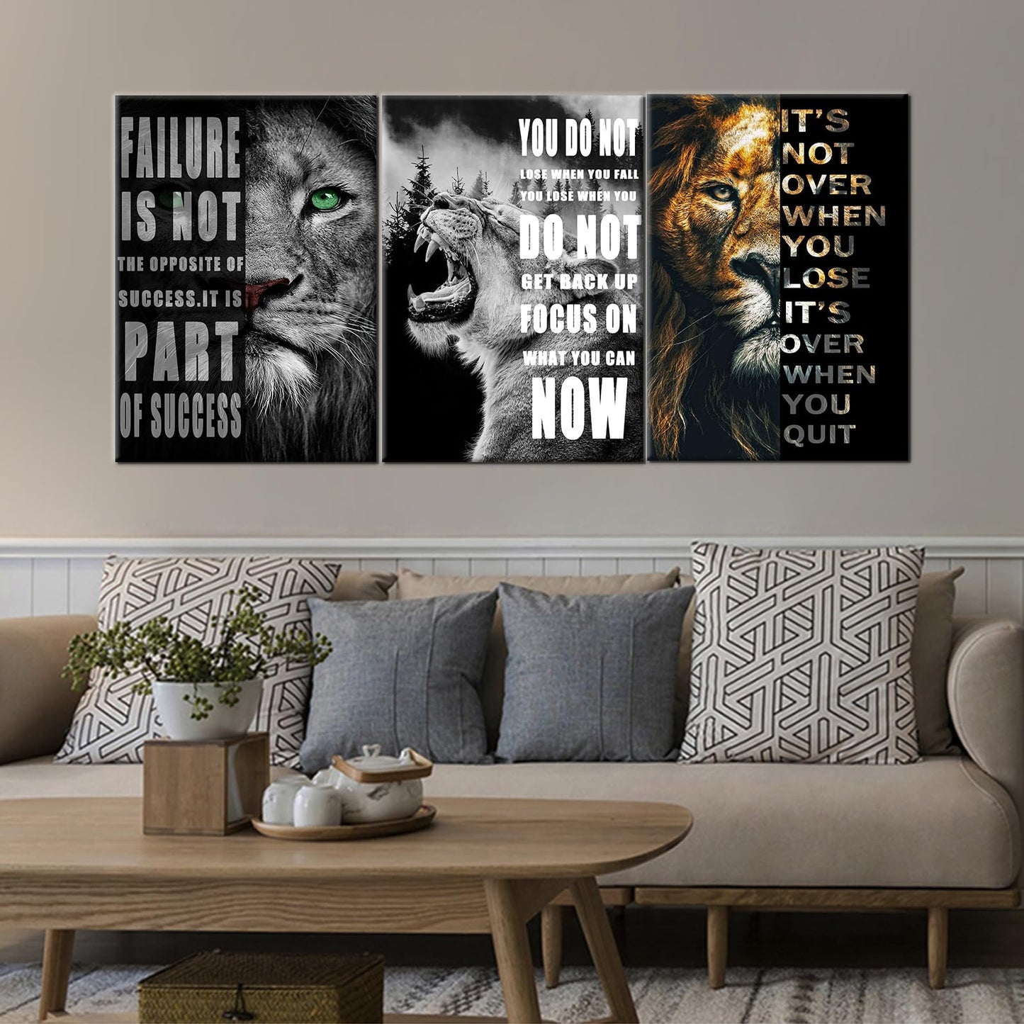 Inspirational Wall Art for Motivational Office Quotes Theme Wall Decor for Animal Leopard Canvas Prints Framed Wall Art for Bathrooms Modern Home Decor Framed and Stretched [20'' x 28'' x 3 pcs]