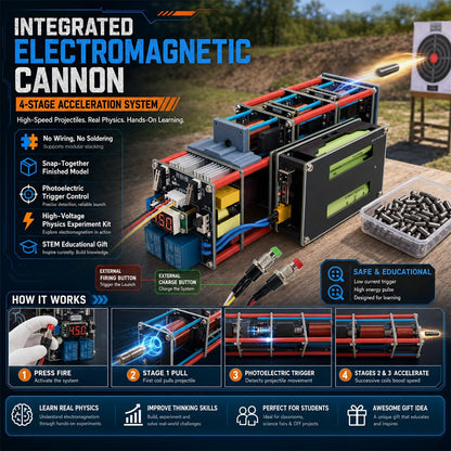 Electromagnetic Accelerator Gun Cannon High Voltage, DIY Integration Multi-Level Coil Kit, for Science Physics Teaching Experiment Tool College Education Model, High-Tech Toys,Integrated Boost Circuit