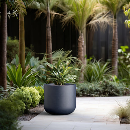 Kante Round Concrete Planter, 17.3 Inch Dia Classic-Style Large Pot with Drainage, Charcoal Finish with Painted Interior, for Indoor & Outdoor Plants, Home, Patio and Garden