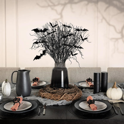 Yen Jean 21Pcs Halloween Decorations Black Artificial Branches Picks Decor Berry Stems Tree Glittery Curly with Bats for Flowers Arrangement Floral Bouquet Vase Party Supplies