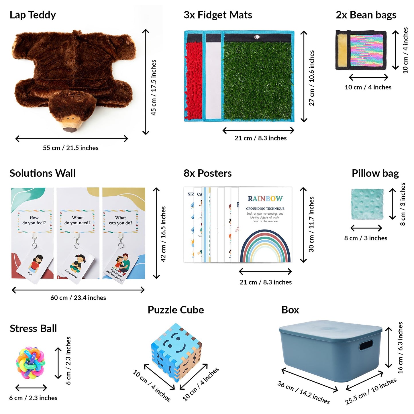 ODOXIA Calm Down Corner | Classroom and Special Education Must Haves | School Items for Kids | Kit with Sensory Mats, Posters, Solutions Wall, Sensory Toys