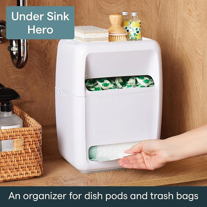 YouCopia SinkSuite Bag & Pod Dispenser, Standing Garbage Bag and Dishwasher Pod Organizer with Removable Lids for Storage, Speckled White