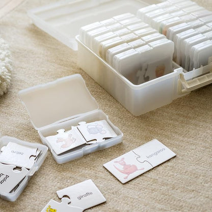 IRIS USA 4" x 6" |Made in USA| 2-Pack Photo Organizers and Picture Storage Box with Handle, 16 Inner Cases/Containers for Tasks, Stickers, Ephemera, & Flashcards - Pearl