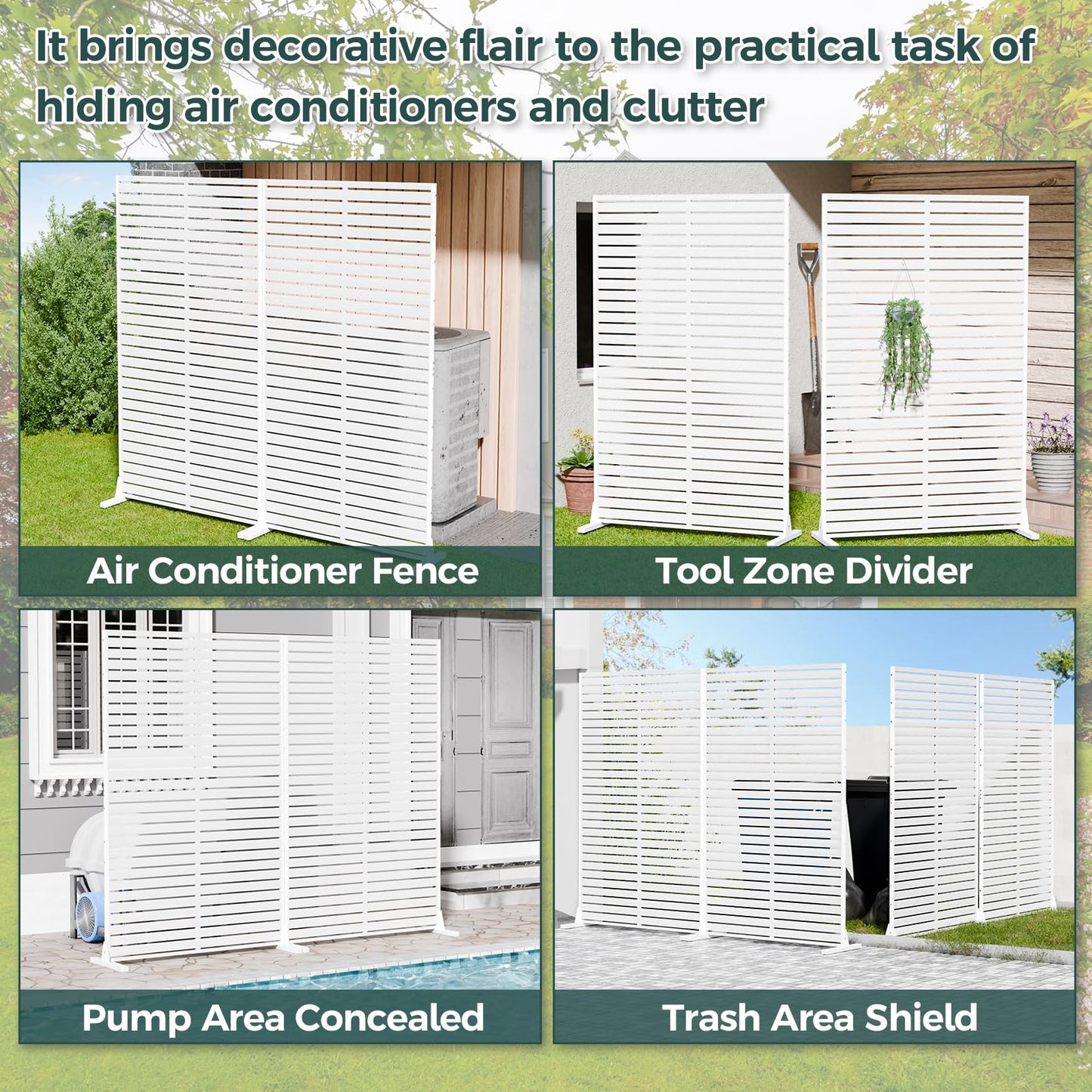 Trygoal Privacy Screen Outdoor 72" Freestanding Privacy Panel with Stand, HDPE Decorative Privacy Fence with Louver Pattern, Patio Divider Screen, Privacy Screens for Outside, Balcony, White