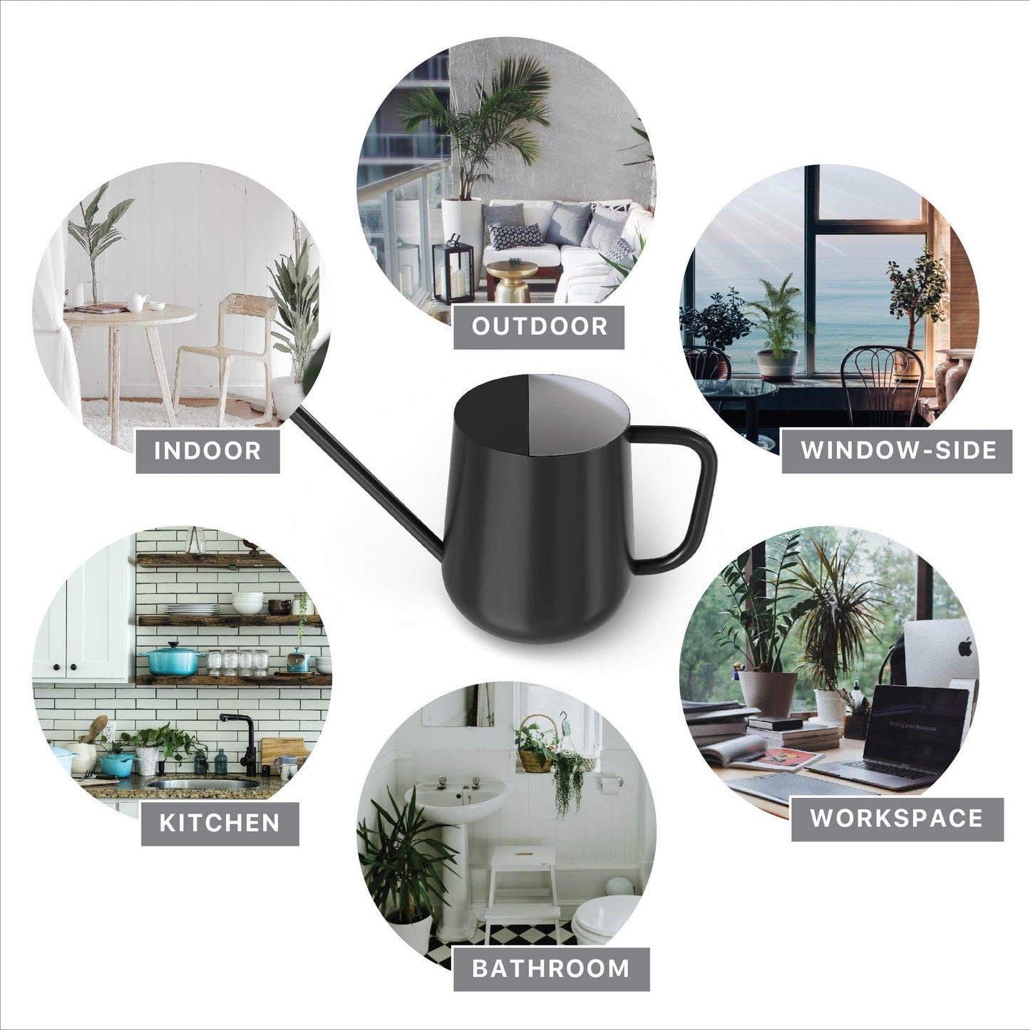 LOOPSEED Metal Watering Can for Indoor Houseplants Outdoor Garden Long Sprout Water Can for Succulents Herb Bonsai Modern Garden Tool 33.8oz/1000ml (Dashing Black)
