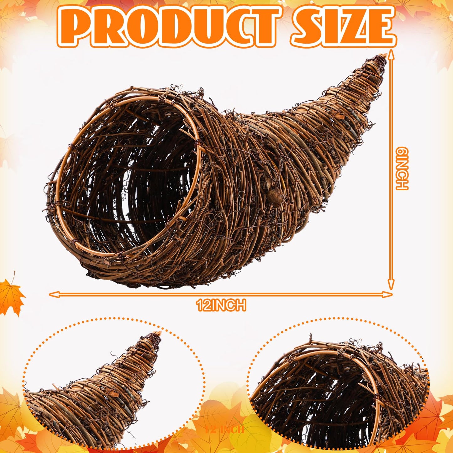 Thanksgiving Cornucopia Basket Set Fall Table Centerpieces 13.78'' Thanksgiving Large Cornucopia Horn of Plenty Harvest Decorations with 100 Pcs Artificial Leave Acorn Pumpkin for Table Home(Rustic)