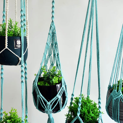 Macravine 5-Pack Boho Plant Hangers, Indoor Hanging Basket for Pot, Hanging Planters for Balcony/Home/Window/Porch, Ceiling, Boho-Chic Home Decor, Mint Blue, 40" 50" 63" (No Pot & Plant Included)