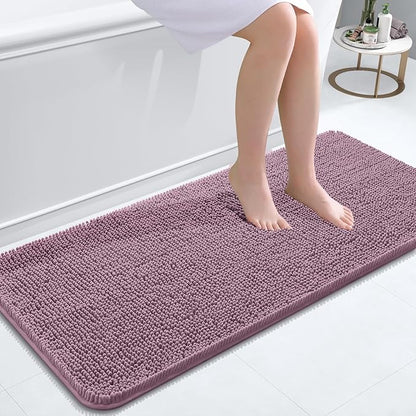 OLANLY Bathroom Runner Rugs 47x20, Soft Absorbent Chenille Bath Rugs, Rubber Backing Quick Dry, Machine Washable Long Bath Mats for Bathroom Floor, Tub and Shower, Home Decor Accessories, Deep Plum