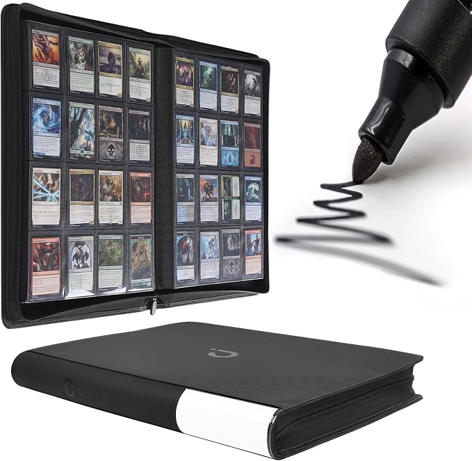 D DACCKIT Card Binder 16 Pocket - Fits 1024 Cards，4X4 Ringless Card Album with Sleeves for Trading Cards & Sports Cards（Model A，Classic Black）
