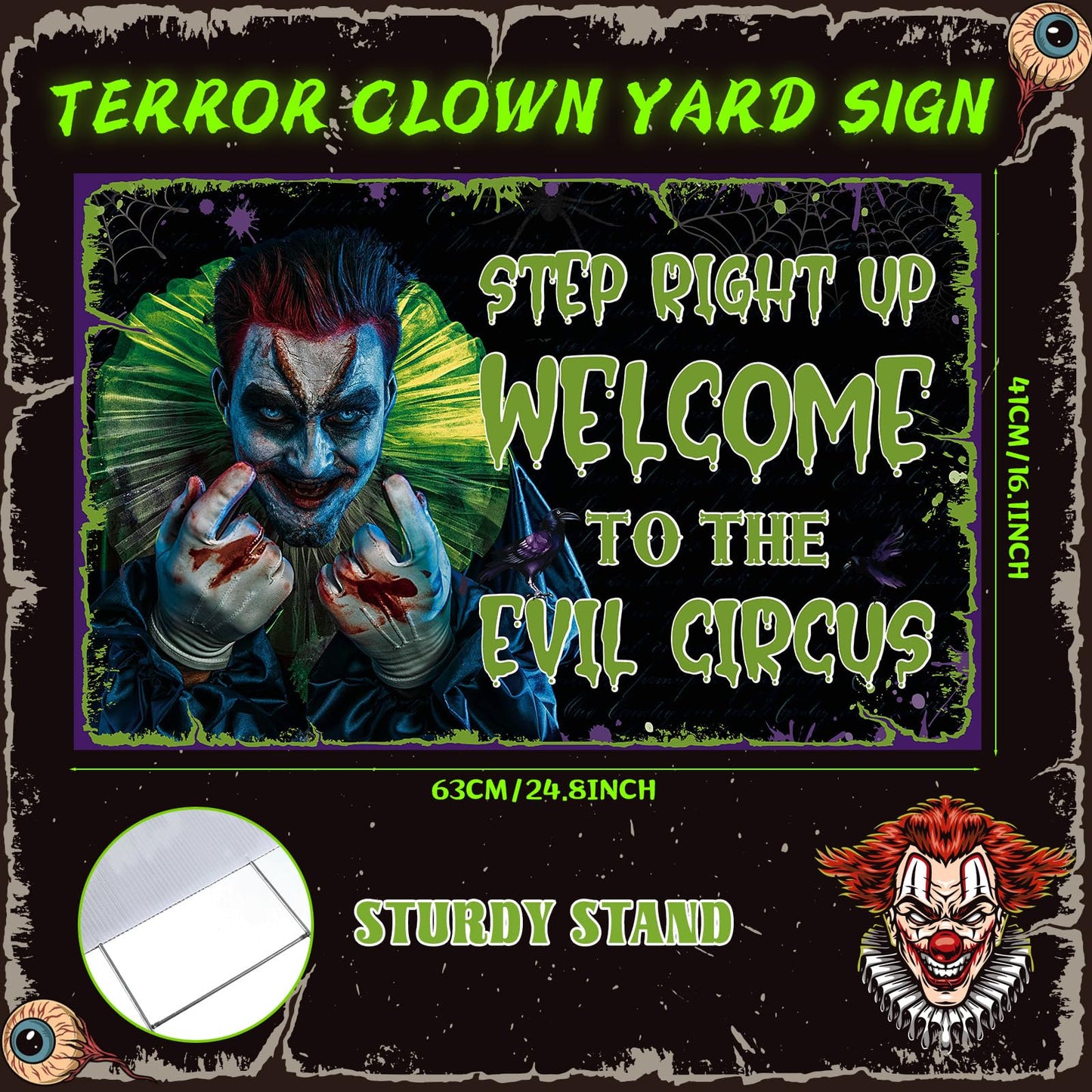 Colingmill Halloween Decorations Outdoor Circus Clown Yard Signs with Stake Large Fluorescent Scary Creepy Carnival Decor Welcome to The Evil Circus Lawn Sign for Outside Garden Halloween Party Decor