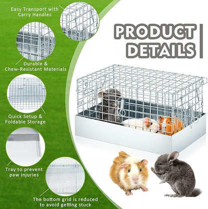 DoubleFill 14 x 8 x 8 Inch 1 Hole Folding Guinea Pig Carrier Chinchilla Carrier Portable Hamster Travel Cage with Tray Handle for Rabbit Chick Bird Small Animal Transport Temporary Housing Pet Habitat