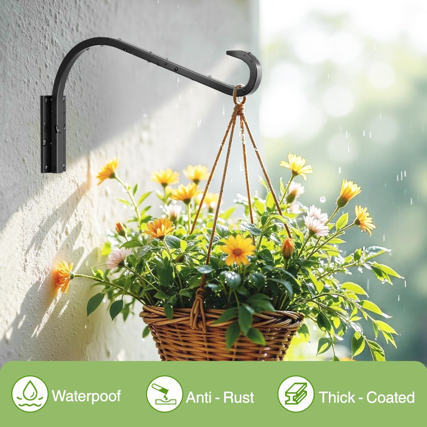 saffruff 12 Inch 4 Pack Plant Hangers for Indoor/Outdoor Wall Mount - Heavy Duty Hanging Plant Holder & Bird Feeder Hooks, Decorative Black Metal Wall Hangers for Plants, Flower Baskets