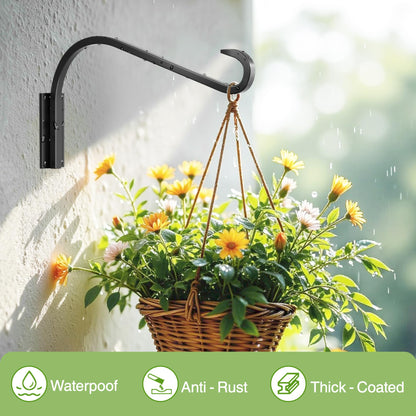 saffruff 12 Inch 4 Pack Plant Hangers for Indoor/Outdoor Wall Mount - Heavy Duty Hanging Plant Holder & Bird Feeder Hooks, Decorative Black Metal Wall Hangers for Plants, Flower Baskets