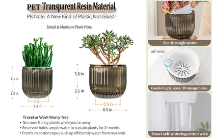 Melphoe Self Watering Pots for Indoor Plants Planter, 6.5/5.3 Inch 2 Pack Planters Self Watering Plant Pots for Flower, Houseplants, Succulent, African Violets and Cactus with Drainage