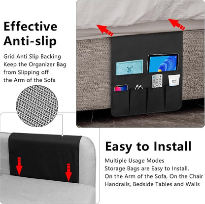 Non-slip Couch Organizer Armchair Caddy, Oxford TV Remote Control Holder Bedside Caddy with 5 Pockets for Key Glasses Phone Magazine Holders.