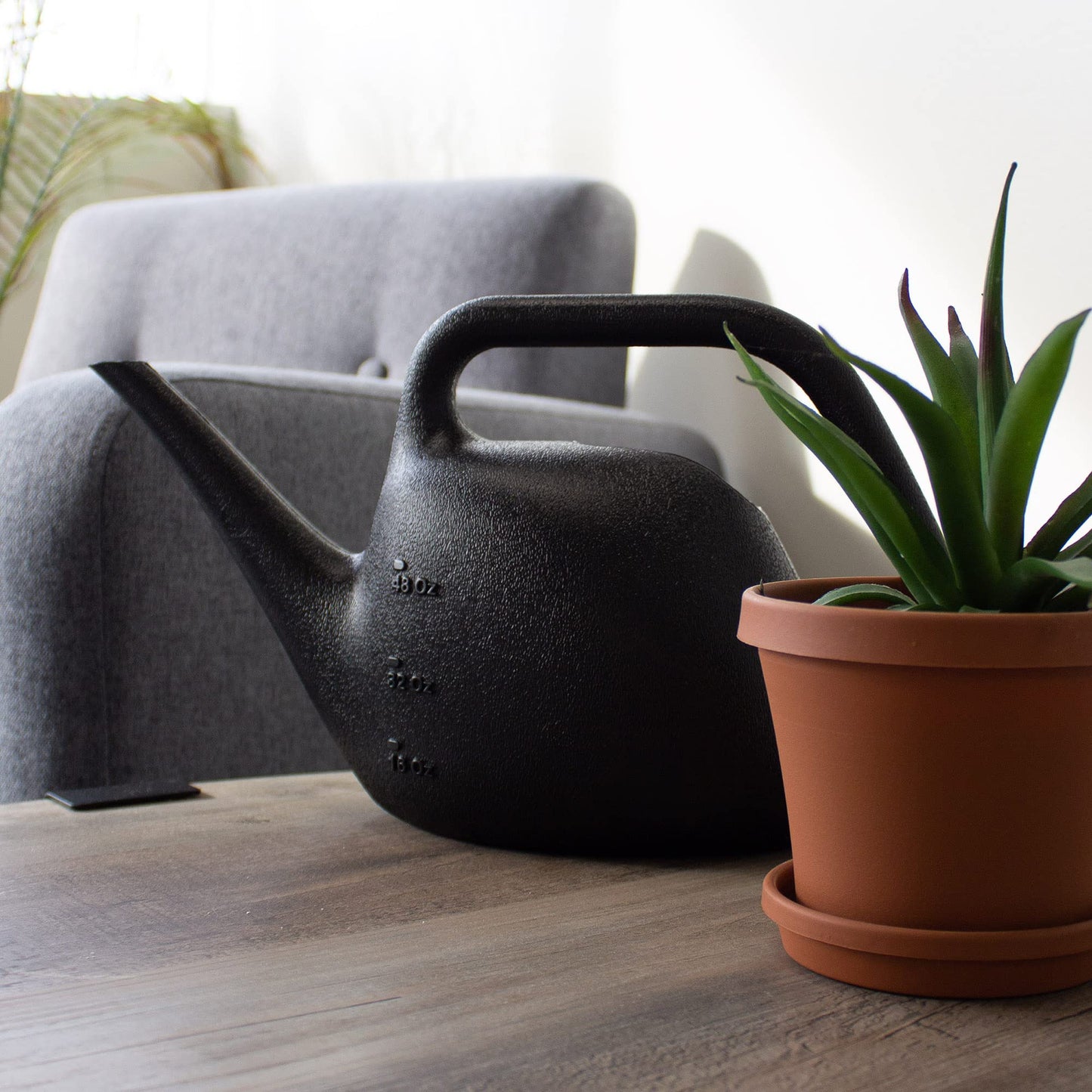 Bloem 1.5 L (0.4 Gallon) Resin Indoor/Outdoor Watering Can in Black, Small Watering Can for Small Space Use