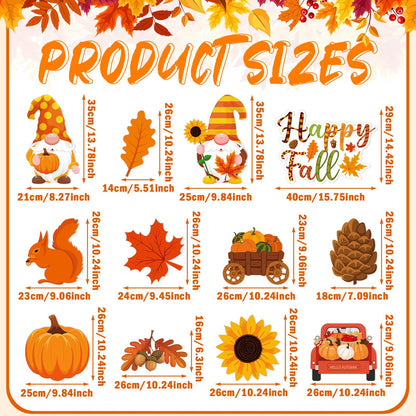 Threehoney 12 Pcs Fall Yard Signs with Stakes Outdoor Thanksgiving Yard Sign Autumn Harvest Pumpkin Lawn Decorations Gnome Maple Leaf Waterproof Decor for Home Garden Party Supplies(Fall)
