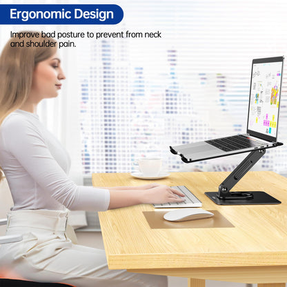 BESIGN LS12 Laptop Stand with 360° Rotating Base, Ergonomic Adjustable Notebook Holder, Computer Riser Stand Compatible with Air, Pro, Dell, HP, Lenovo More 10-14" Laptops (Black)
